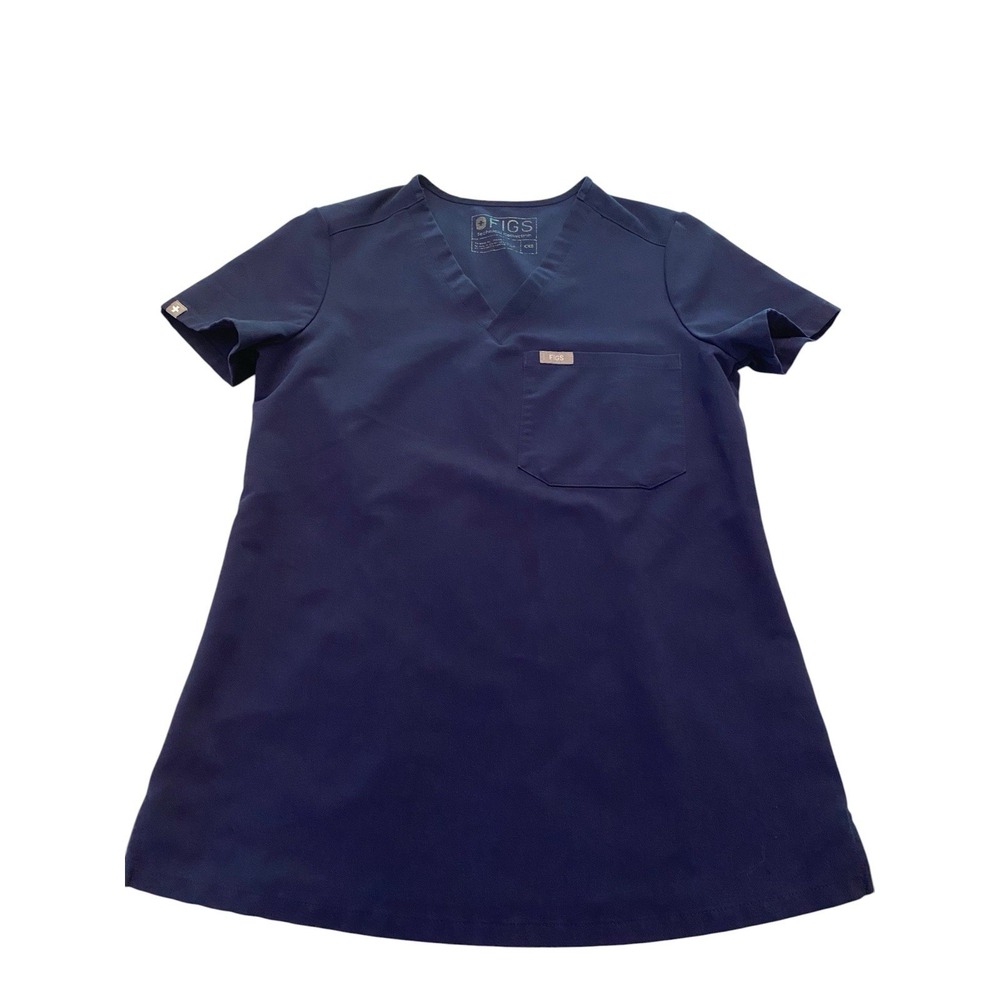 FIGS Catarina Scrub Top Women XXS Navy Blue One Pocket V-Neck Technical